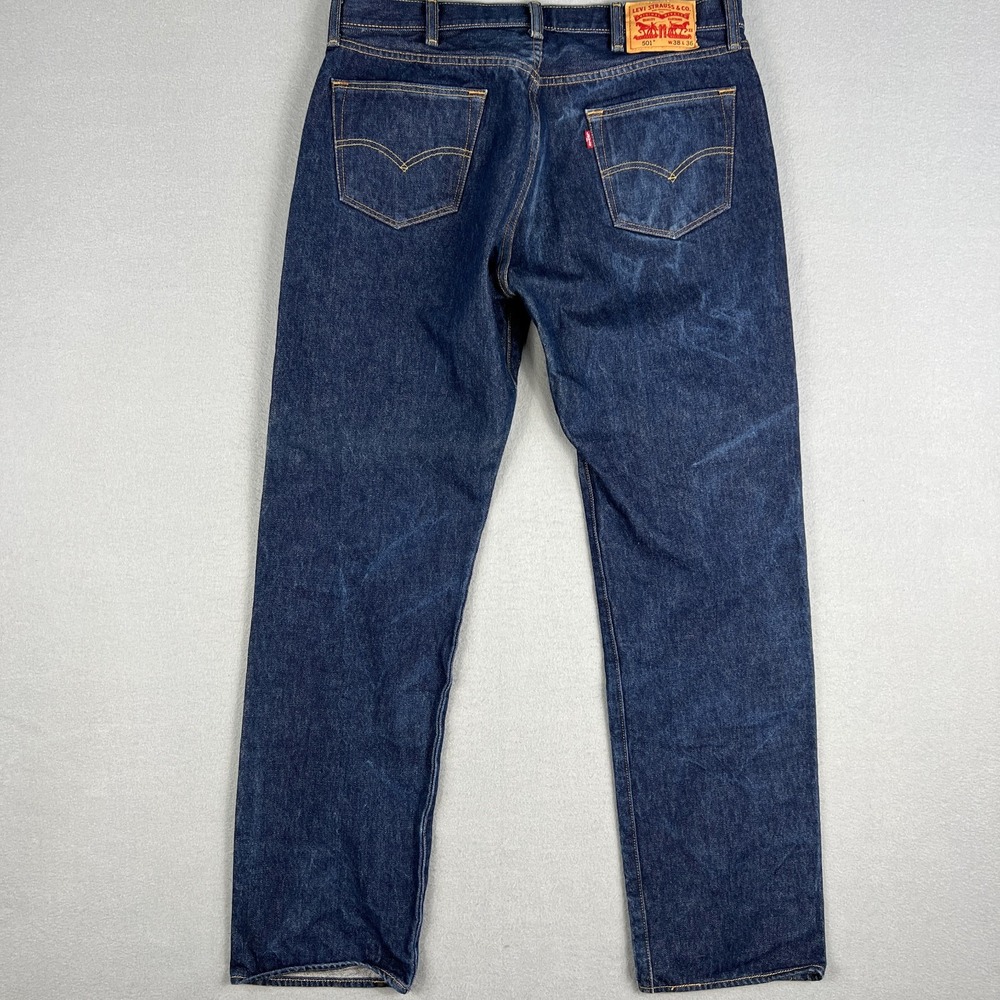 Levis 501 Jeans Fit 36x32 Original Fit Straight Fit Dark Wash Denim Button Fly - Picture 2 of 12
